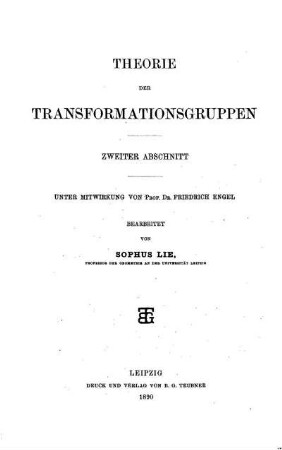 Abschn. 2: Theorie der Transformationsgruppen. Zweiter Abschnitt