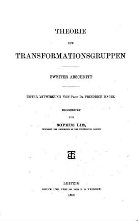 Abschn. 2: Theorie der Transformationsgruppen. Zweiter Abschnitt