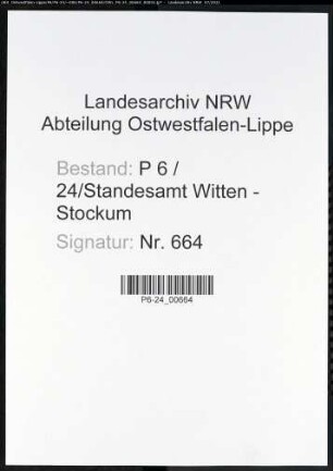 Heiratsregister Standesamt Witten-Stockum