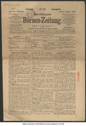 Berliner Börsen-Zeitung ; [37/38] (1892): Berliner Börsen-Zeitung : Tageszeitung für nationale Politik, Wirtschaft, Kultur