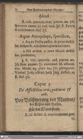 Caput 5. De Affectibus oris, gutturis et colli, Von Beschwerung des Mundes, der Kehlen und Halses