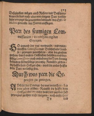 Peen des seumigen Commissarien/ in vorhörung der Gezeugen.