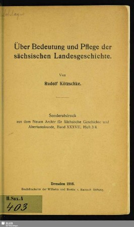 Über Bedeutung und Pflege der sächsischen Landesgeschichte
