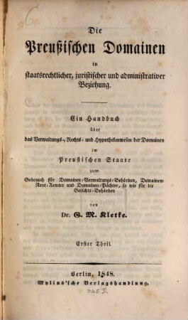 Die Preußischen Domainen in staatsrechtlicher, juristischer und administrativer Beziehung