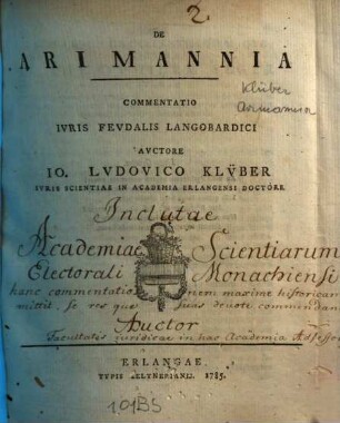 De Arimannia : Commentatio Ivris Fevdalis Langobardici