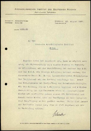 M. Schede an DAI Athen
