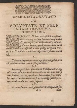Decimasexta Disputatio De Voluptate Et Felicitate Theoretica.