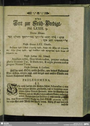 [Erklärung der Früh-Predigt, Psal. LXXIX. 9]