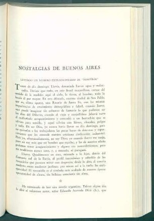 Nostalgias de Buenos Aires : Leyendo un número extraordinario de "Nosotros"
