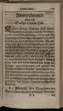 Anmerckungen über diß Sechste Hirten-Lied