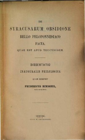 De Syracusarum obsidione bello Peloponnesiaco facta, quae est apud Thucydidem