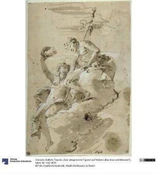 Zwei allegorische Figuren auf Wolken (Bacchus und Mänade?)