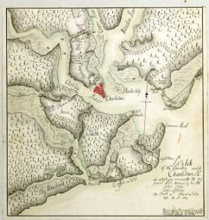WHK 29 Nordamerikanische Kriege von 1775-1782: Skizze der Umgebung um Charleston, South Carolina, bei der die verschiedenen Posten, die von den britischen Truppen unter General Leslie am 2. Februar 1782 besetzt waren, dargestellt sind