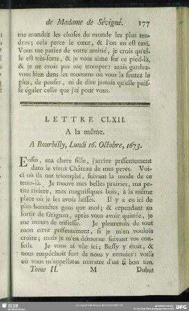 Lettre CLX. A la même. A Paris, Jeudi 5. Octobre, 1673
