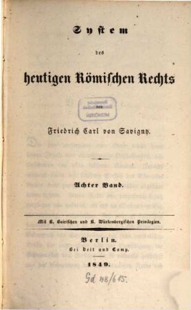 System des heutigen römischen Rechts, 8