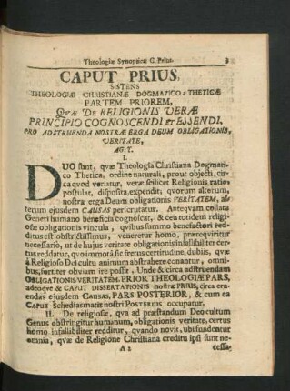 Caput Prius. Sistens Theologiae Christianae Dogmatico: Theticae Partem Priorem, Quae De religionis Verae Principio Cognoscendi Et Essendi ...