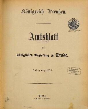 Amtsblatt für den Regierungsbezirk Stade. 1891