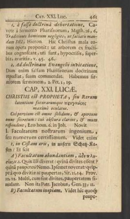 Cap. XXI. Lucae. Christus est Propheta, seu Rerum latentium ...
