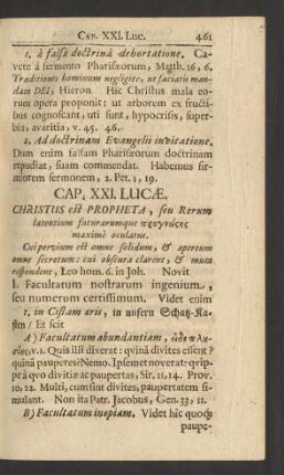 Cap. XXI. Lucae. Christus est Propheta, seu Rerum latentium ...