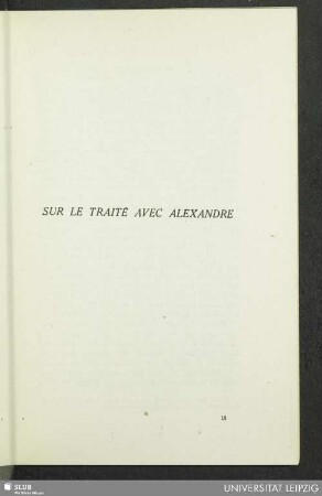 Sur la traité avec Alexandre
