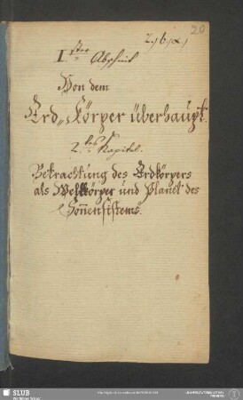 Von dem Erd-Körper überhaupt