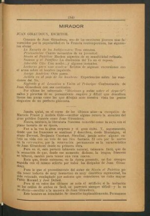 Mirador : Juan Giraudoux, escritor