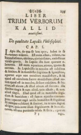 Liber Trium Verborum Kallid acutissimi. Cap. I. - VIII.