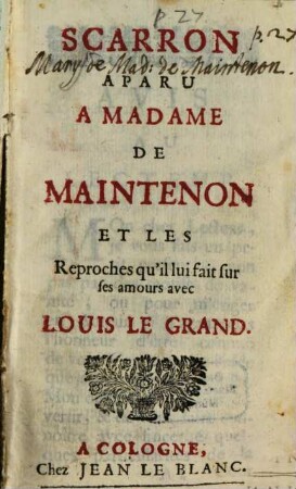 Scarron aparu à Madame de Maintenon