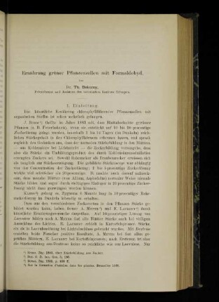 Ernährung grüner Pflanzenzellen mit Formaldehyd