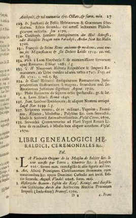 27-42, Libri Genealogici Heraldici, Ceremoniales & c.