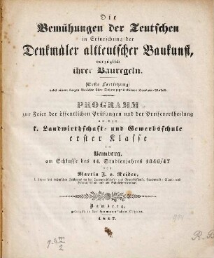 Die Bemühungen der Deutschen in Erforschung der Denkmäler altdeutscher Baukunst, vorzüglich ihrer Bauregeln, [2]. 1. Fortsetzung : nebst einem kurzen Berichte über Schropp's Kölner Dombau-Modell