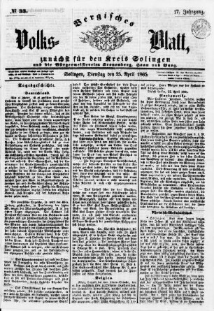 Bergisches Volksblatt. 1849-1868