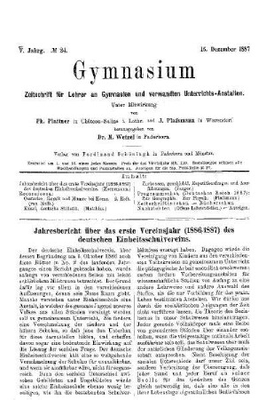 Jahresbericht über das erste Vereinsjahr (1886/1887) des deutschen Einheitsschulvereins