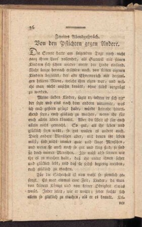 Zweites Abendgespräch. Von den Pflichten gegen Andere