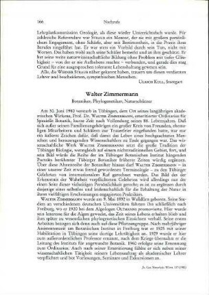 Walter Zimmermann, Botaniker, Phylogenetiker, Naturschützer