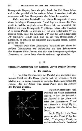 § 26. Speciellere Betrachtung der einzelnen Curven zweiter Ordnung.
