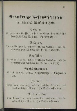 Auswertige Gesandtschaften am Königlich Sächsischen Hofe