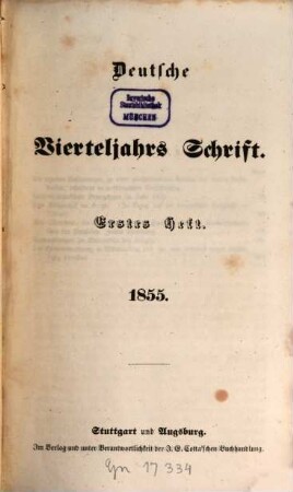 Deutsche Vierteljahrs-Schrift. 1855,1/2, 1855,1/2