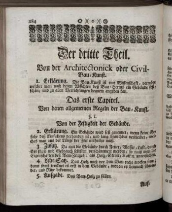 Der dritte Theil. Von der Architectonick oder Civil-Bau-Kunst.