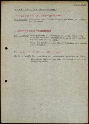 Arbeitsplan /Prof.Schlemmer