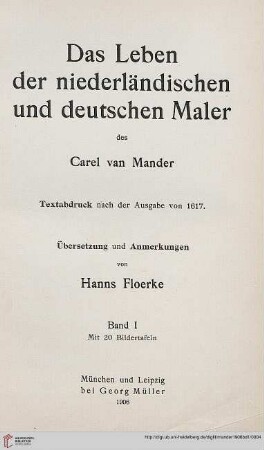 Band 1: Das Leben der niederländischen und deutschen Maler