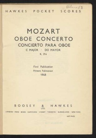 Oboe concerto : C major : K. 314