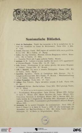 Numismatische Bibliothek (Nr. 1-456)