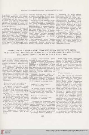 Sprawozdanie z działalności Stowarzyszenia Historyków Sztuki w latach 1967 - 1968 przedstawione na XX zwyczajnym Walnym Zjeździe delegatów oddziałów SHS w dniu 1 marca 1969