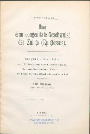 Über eine congenitale Geschwulst der Zunge (Epiglossus)