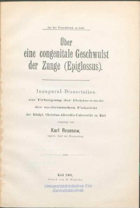 Über eine congenitale Geschwulst der Zunge (Epiglossus)