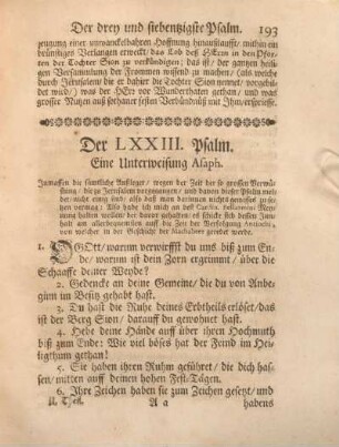 Der LXXIII. Psalm. Eine Unterweisung Asaph.