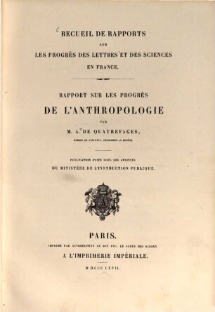 Rapport sur les progrès de l'anthropologie