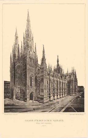 Dom, Mailand 1. Entwurf: Perspektivische Ansicht von Südwesten