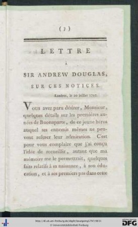 Lettre À Sir Andrew Douglas, Sur Ces Notices.